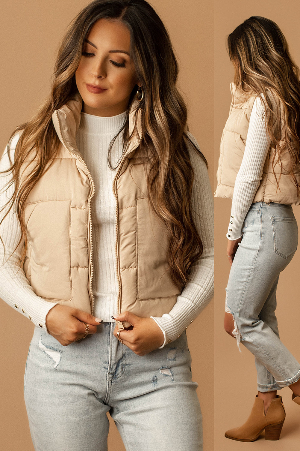 Last To Know Cropped Puffer Vest (Almond)