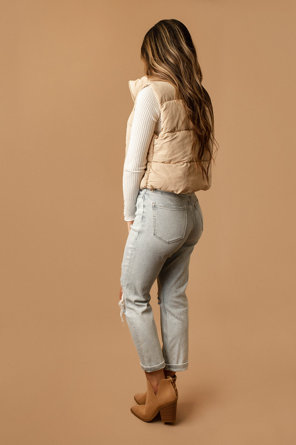 Last To Know Cropped Puffer Vest (Almond) | SIZE LARGE FINAL SALE