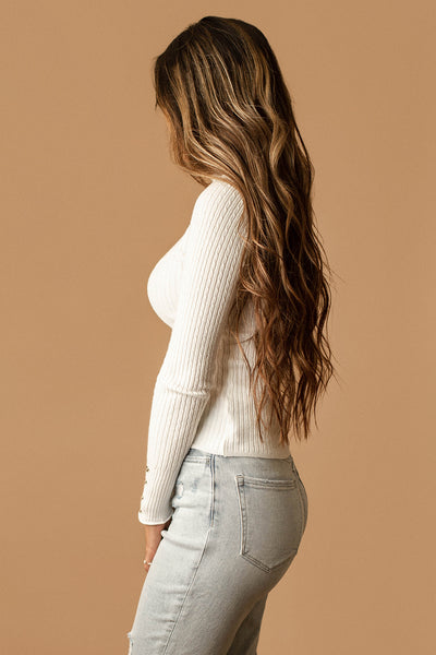 Let Me Down Ribbed Long Sleeve Top (White)