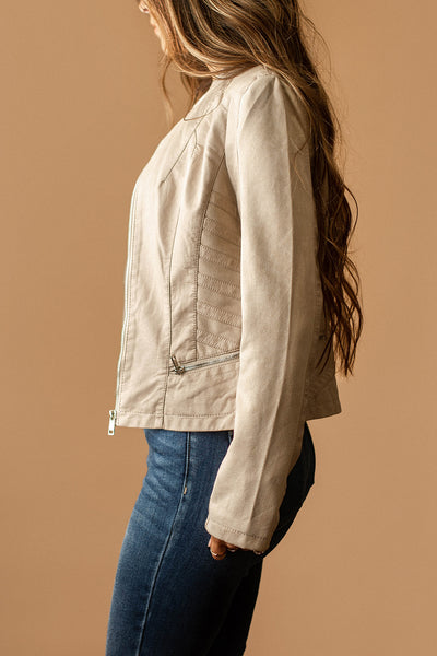 Charleston Faux Leather Moto Jacket (Cream) | FINAL SALE