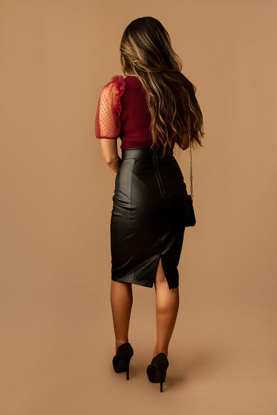 Cheers Faux Leather Bodycon Skirt (Black)