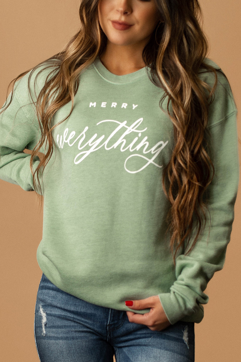 Merry Everything Fleece Pullover (Sage) | FINAL SALE