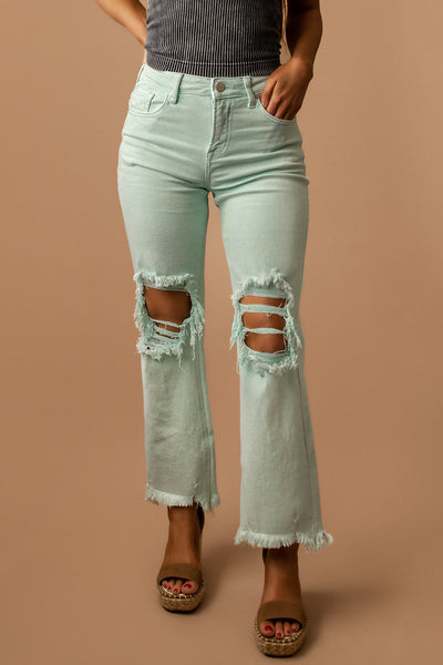 Emersyn Distressed Straight Jeans (Mint) | FINAL SALE