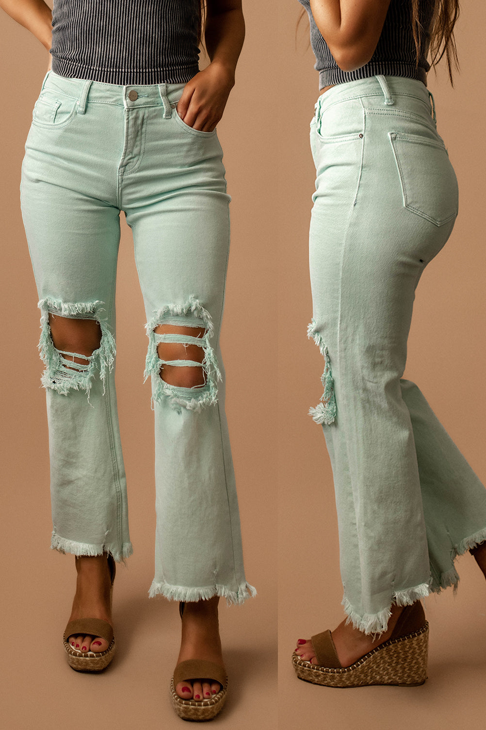 Emersyn Distressed Straight Jeans (Mint) | FINAL SALE