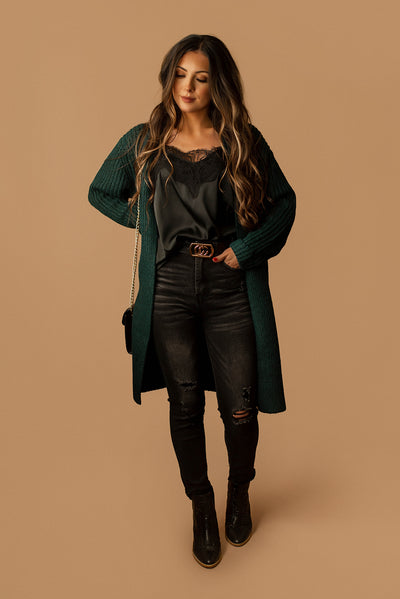 Hopeless Chunky Knit Long Cardigan (Evergreen)