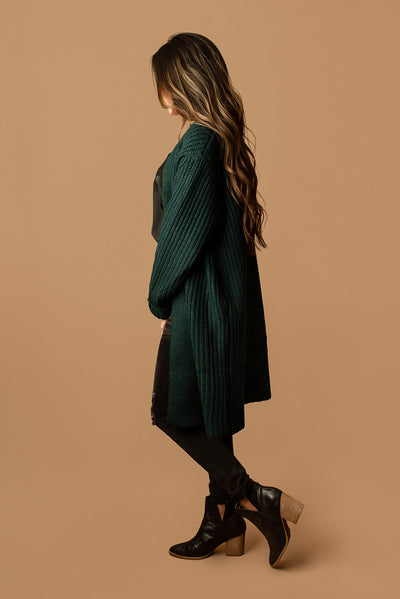 Hopeless Chunky Knit Long Cardigan (Evergreen)