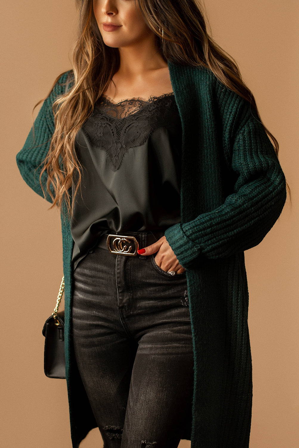 Hopeless Chunky Knit Long Cardigan (Evergreen)