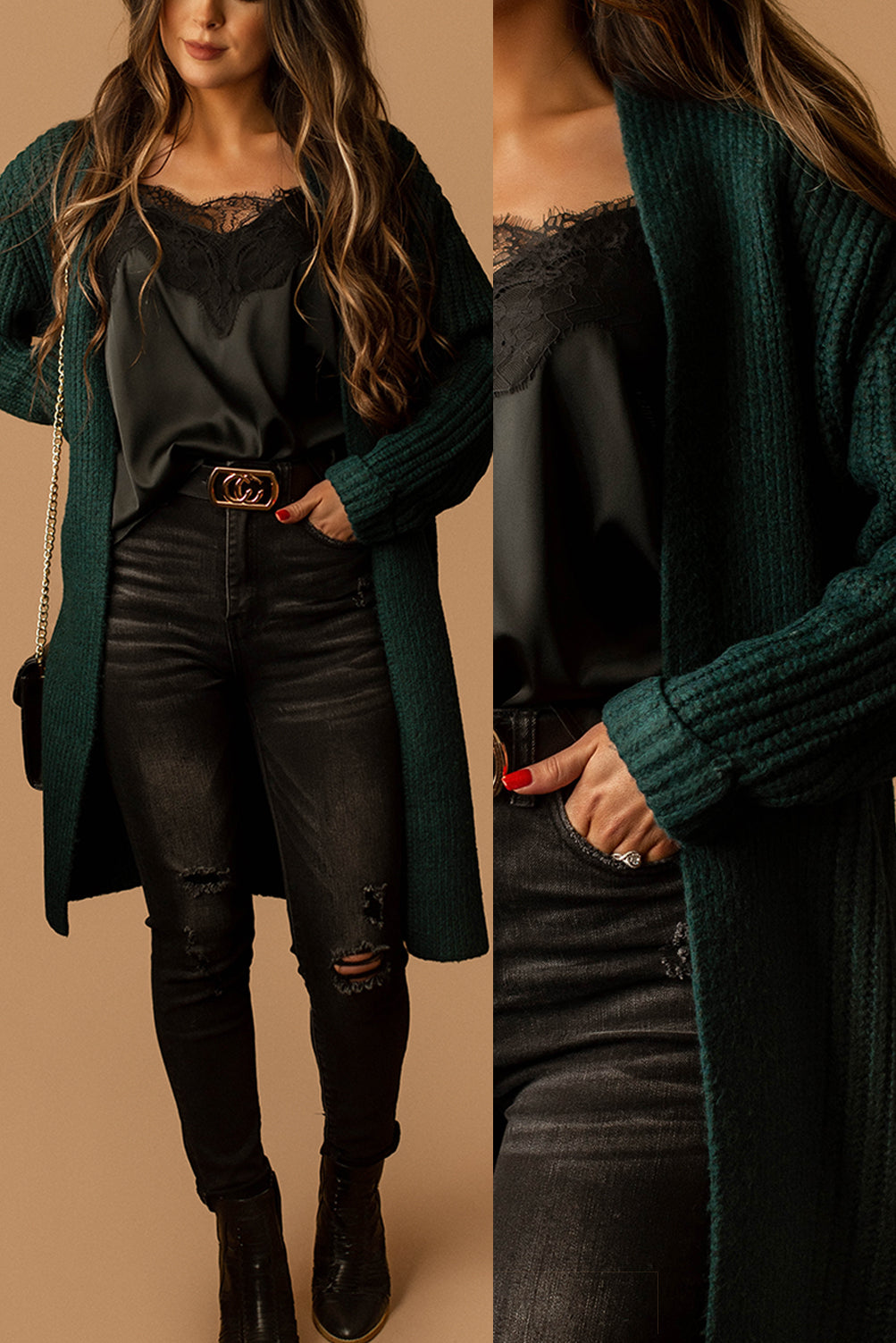 Hopeless Chunky Knit Long Cardigan (Evergreen)