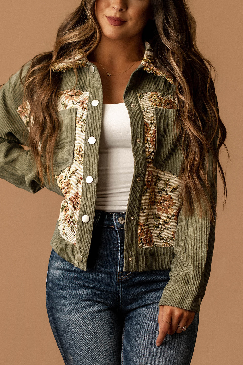 Meet Me At Dusk Corduroy Floral Jacket (Olive)