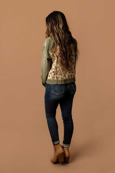 Meet Me At Dusk Corduroy Floral Jacket (Olive)