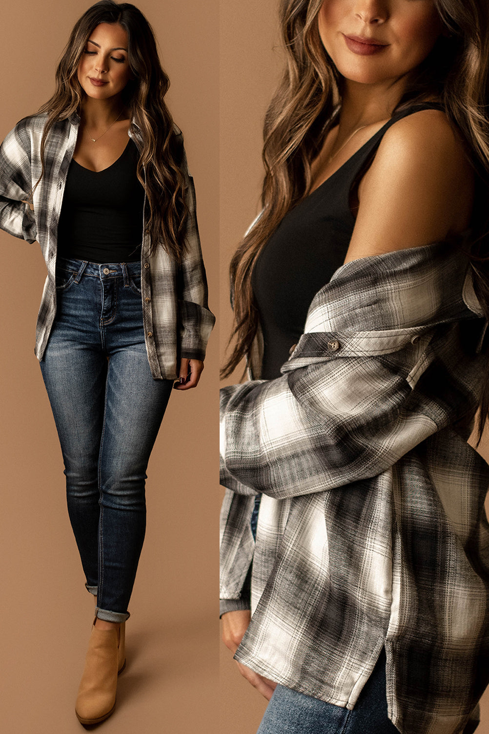 Crushing On You Plaid Flannel (Charcoal / White)