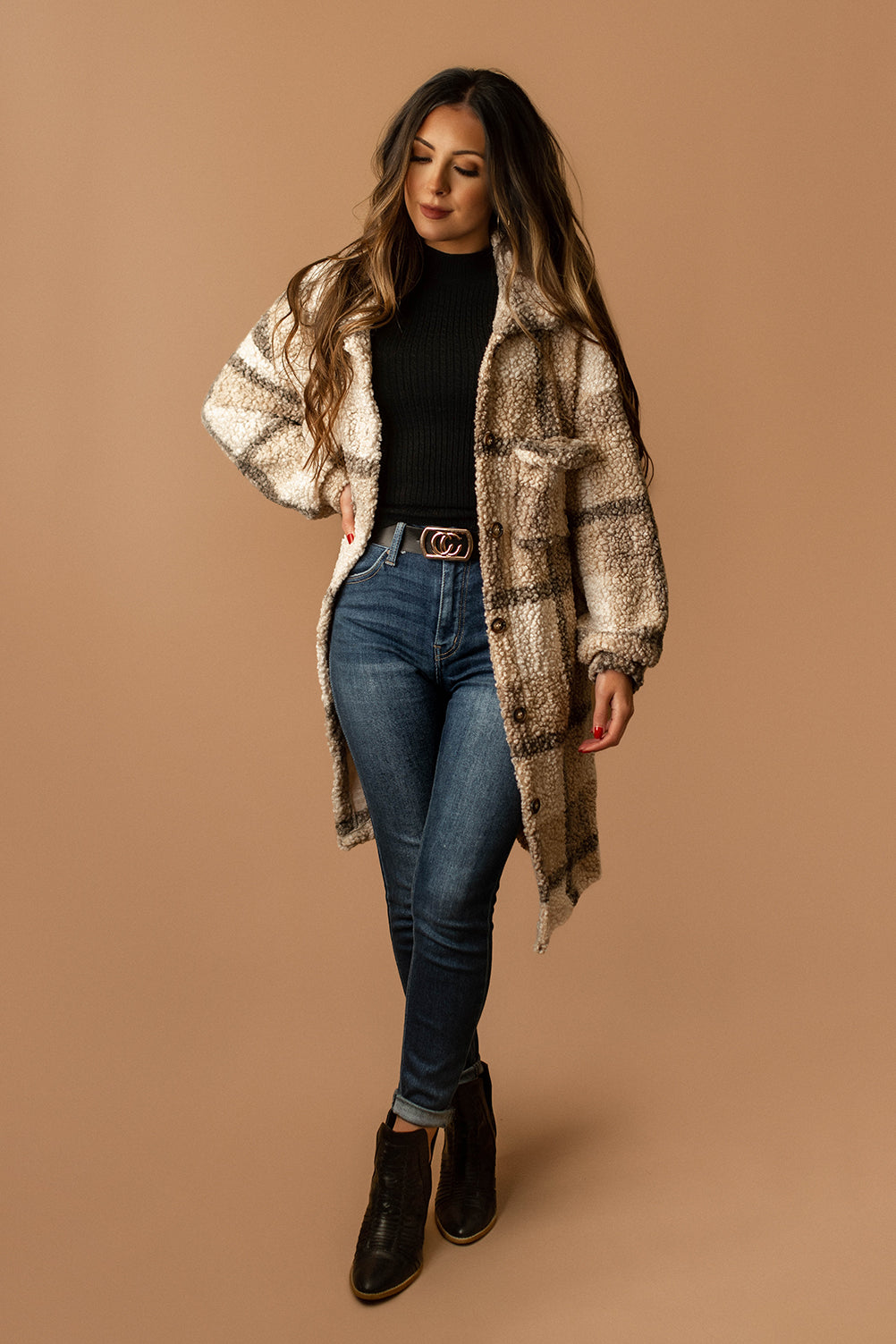 Something Real Plaid Teddy Coat (Beige) | FINAL SALE