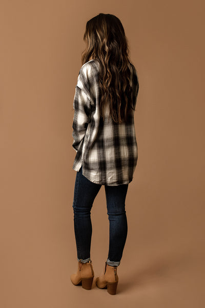 Crushing On You Plaid Flannel (Charcoal / White)
