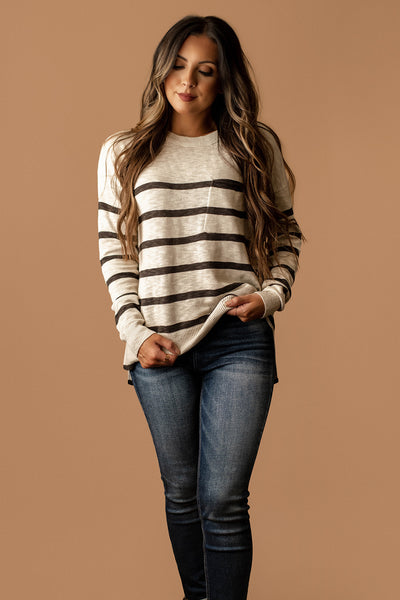 Never Ready Striped Sweater (Oatmeal)