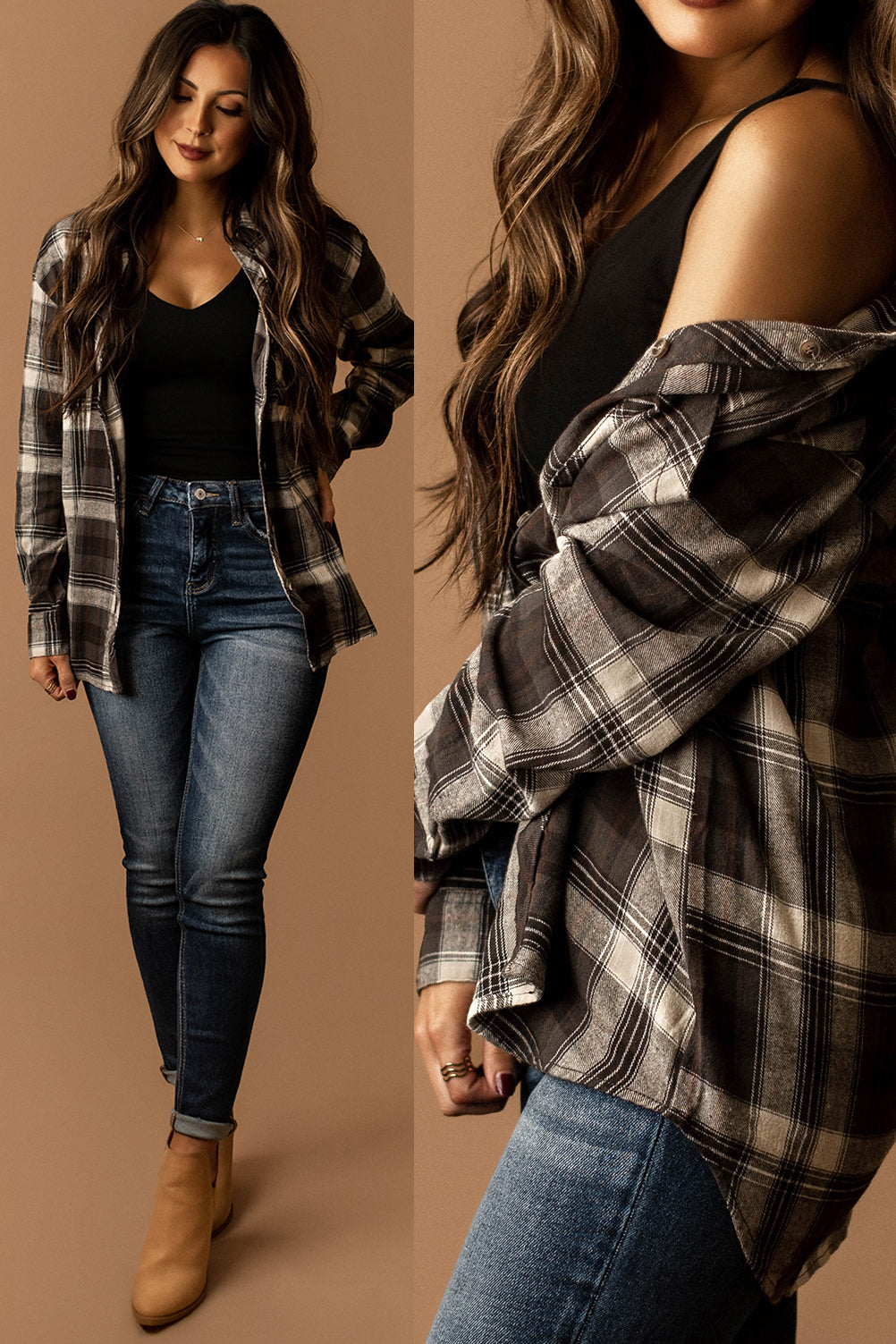 Wander With Me Plaid Flannel (Moody Khaki)