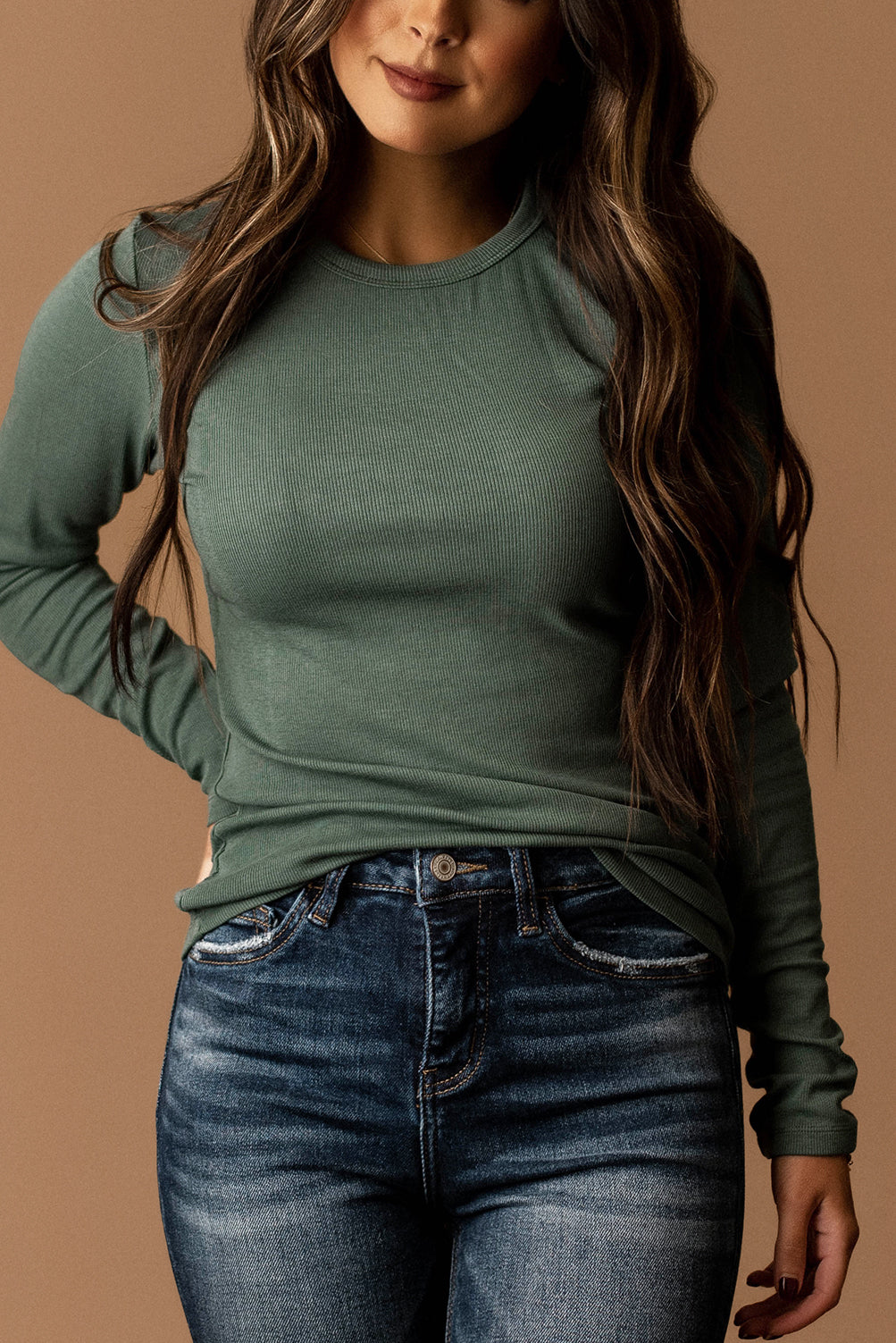 Leave Me Be Ribbed Long Sleeve Top (Dark Plum)