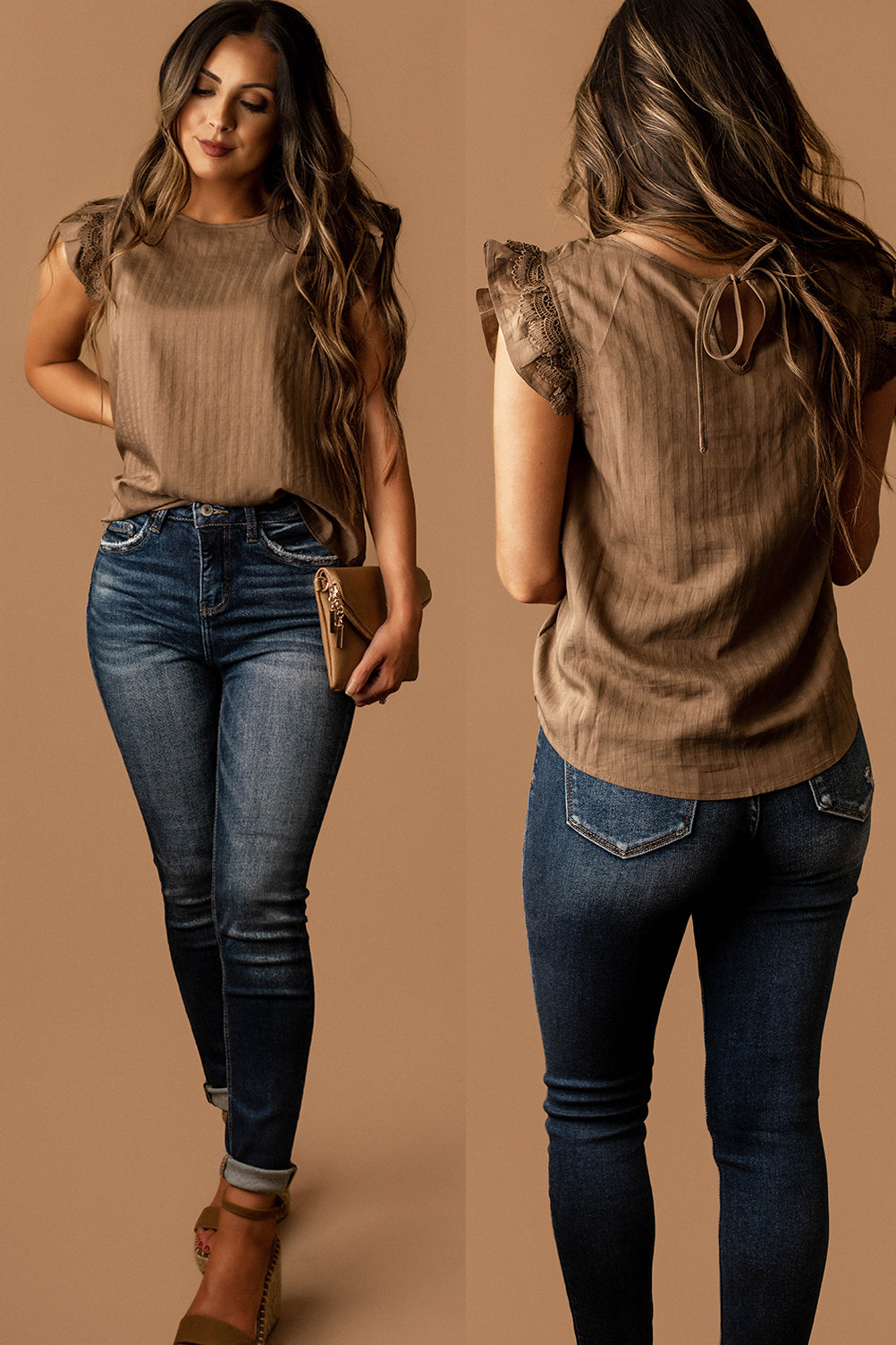 Beautiful As You Short Sleeve Blouse (Brown)