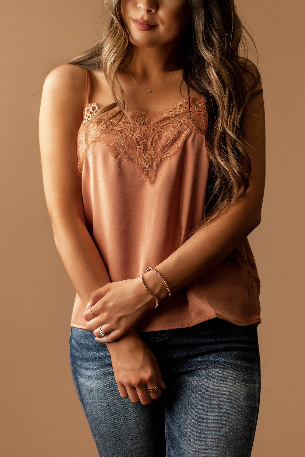 Love On The Weekend Lace Trim Cami (Sienna Rose)