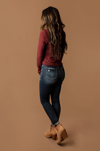 Let's Get Going Ribbed Long Sleeve Top (Taupe / Nutella)