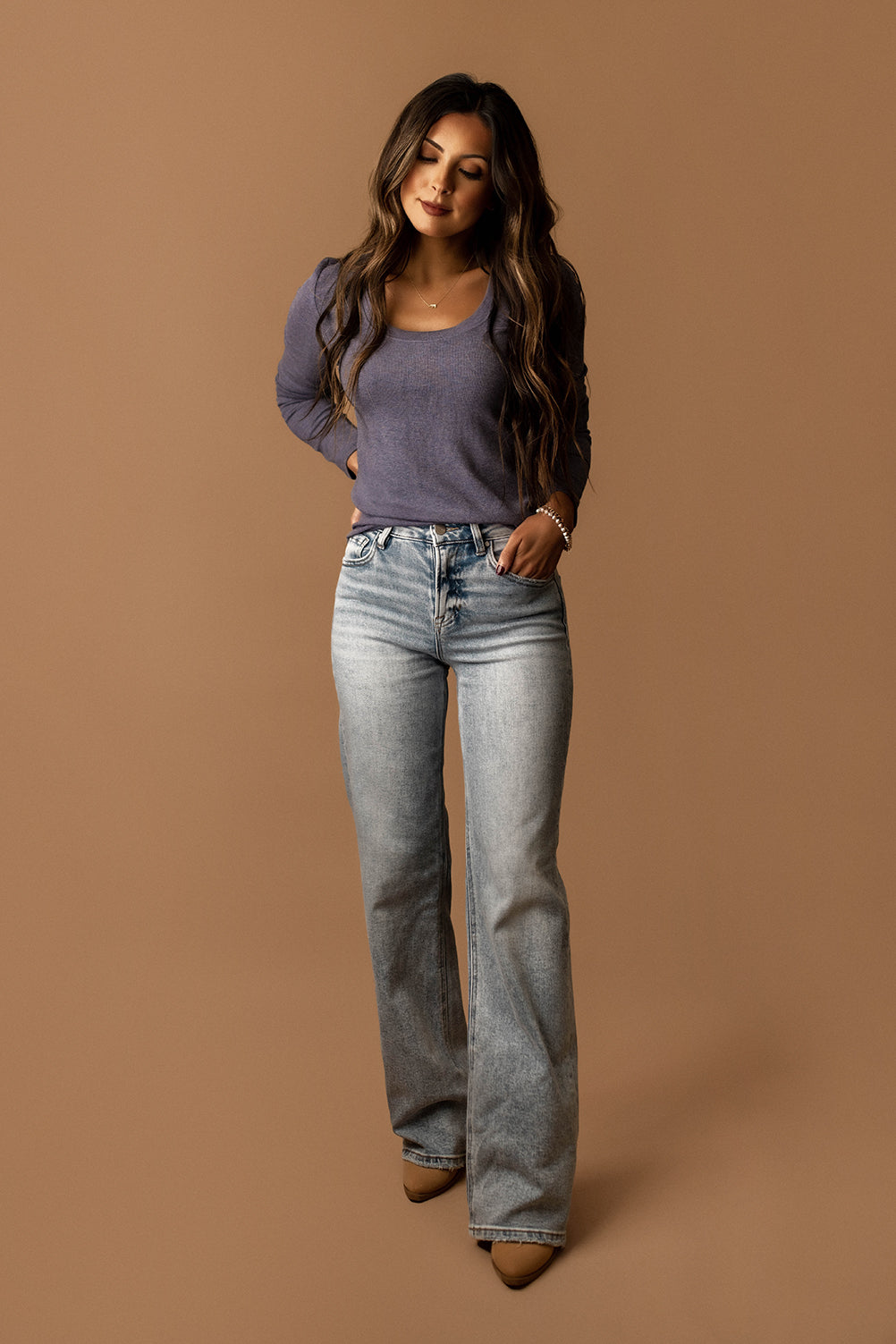 Let's Get Going Ribbed Long Sleeve Top (Blue)