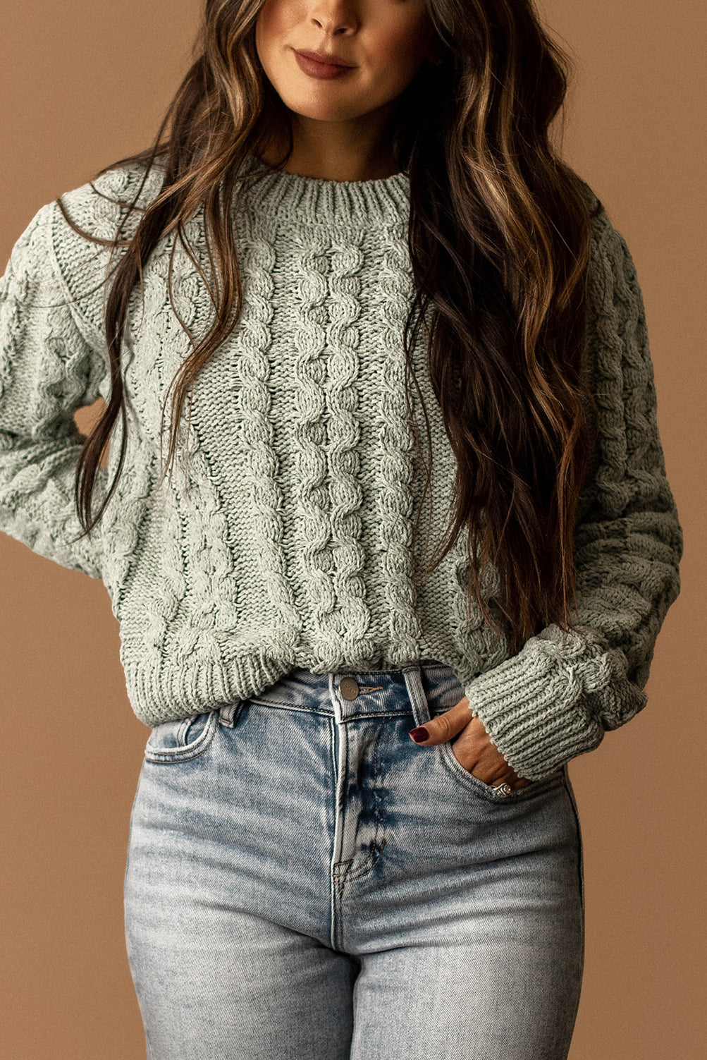 Left You Lonely Cable Knit Sweater (Sage Green)