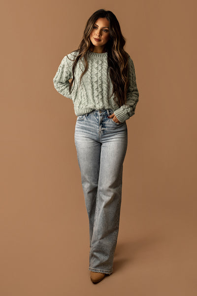 Left You Lonely Cable Knit Sweater (Sage Green)