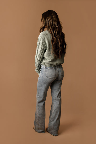 Left You Lonely Cable Knit Sweater (Sage Green)