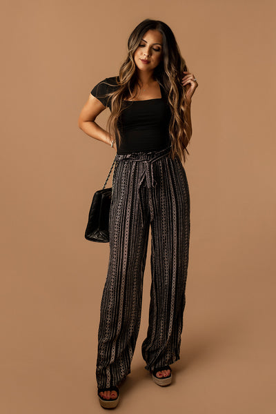 All She Wrote Tribal Pattern Tie-Waist Pants (Black)