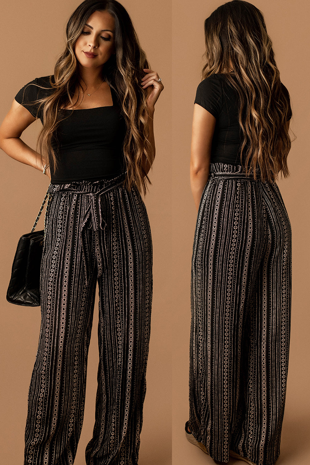 All She Wrote Tribal Pattern Tie-Waist Pants (Black)