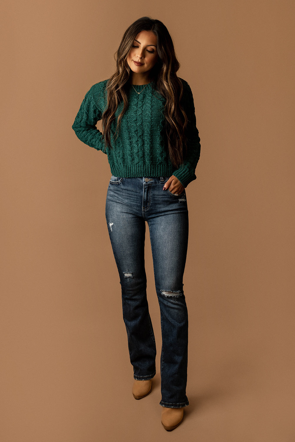 Left You Lonely Cable Knit Sweater (Dark Hunter)