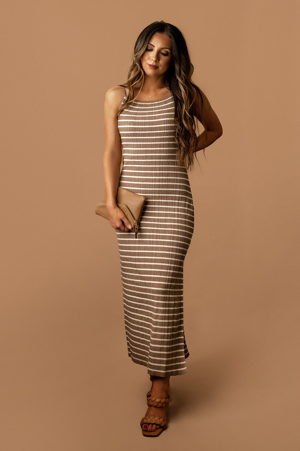 The Way I See You Striped Knit Maxi Dress (Mocha / Cream) The Way I See You Striped Knit Maxi Dress (Mocha / Cream)