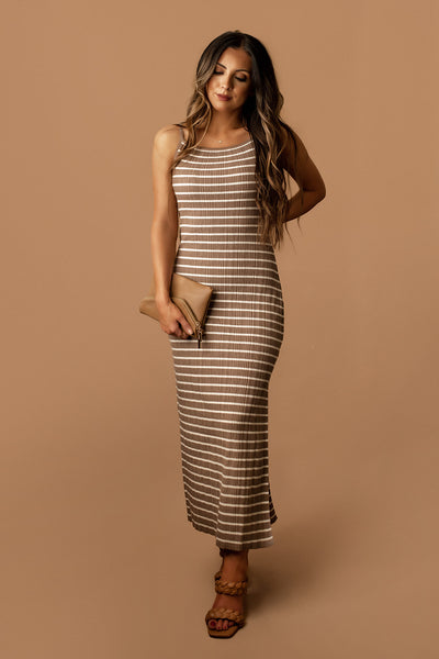 The Way I See You Striped Knit Maxi Dress (Mocha / Cream)