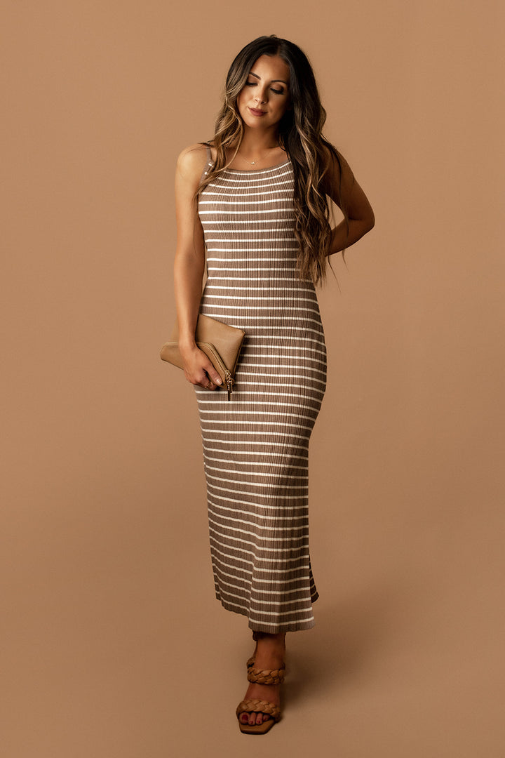 The Way I See You Striped Knit Maxi Dress (Mocha / Cream) Wild Summer Boutique The Way I See You Striped Knit Maxi Dress (Mocha / Cream) Wild Summer Boutique
