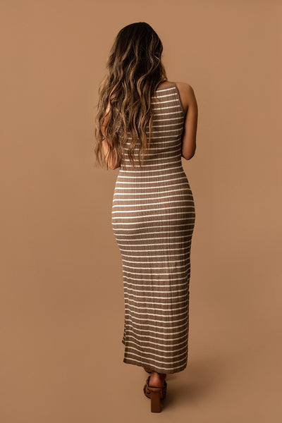 The Way I See You Striped Knit Maxi Dress (Mocha / Cream)