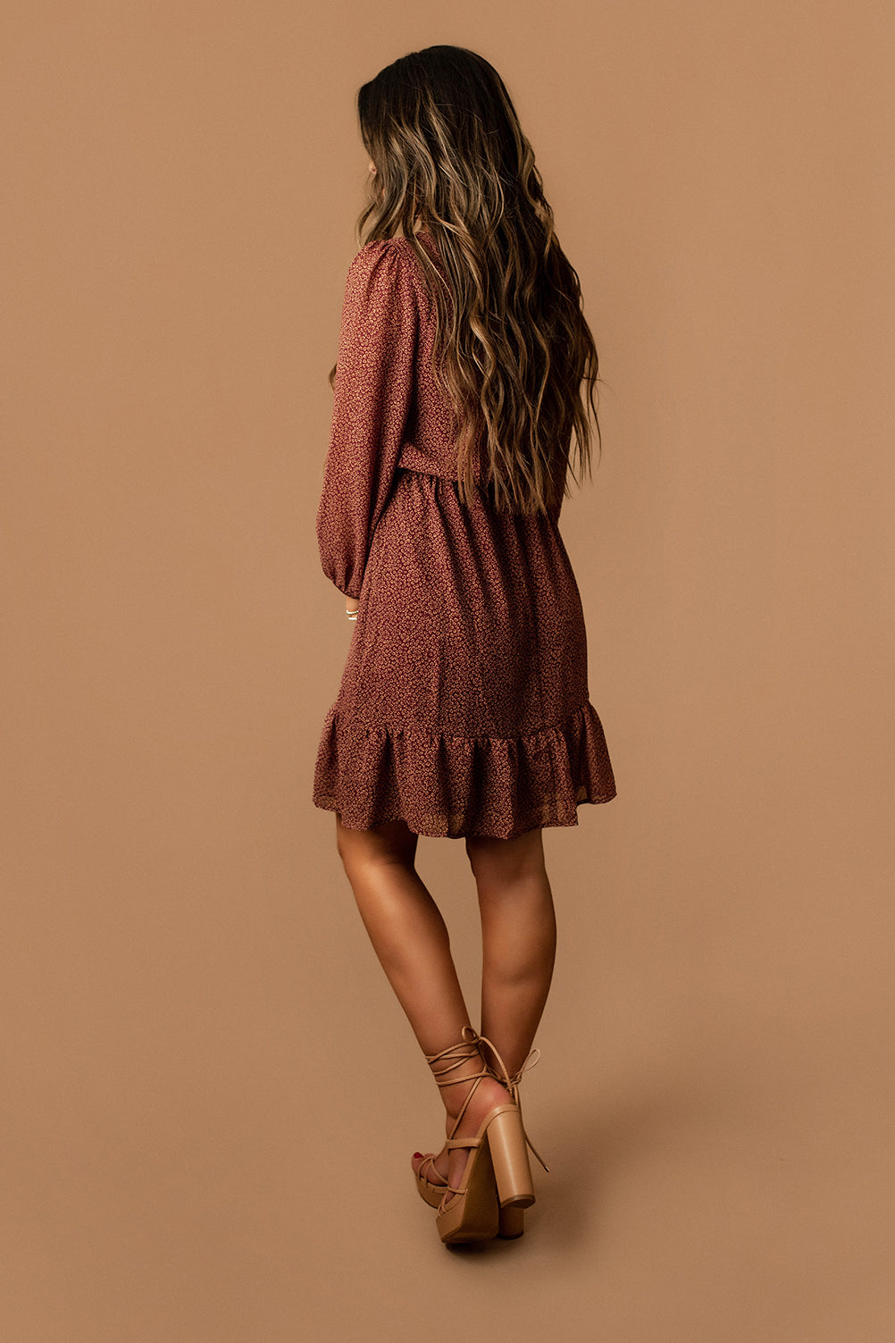 Forgotten Romance Button Front Mini Dress (Brick Burgundy)