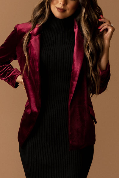 Feel My Love Velvet Blazer (Burgundy)
