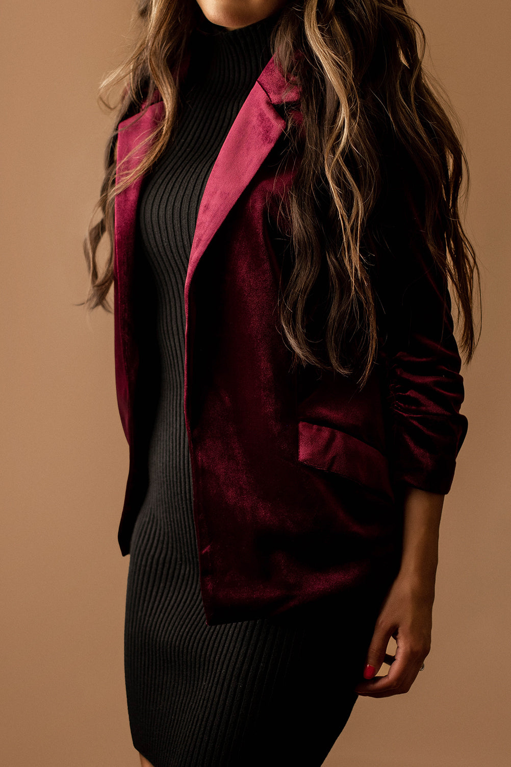 Feel My Love Velvet Blazer (Burgundy)