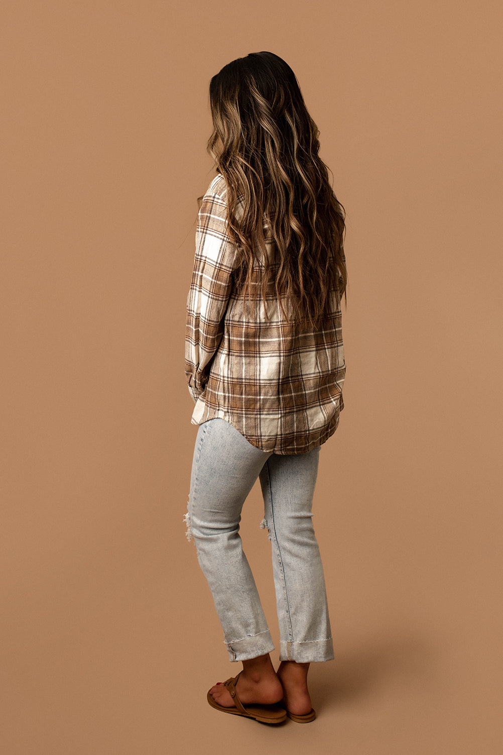 Distant Memories Plaid Flannel (Taupe Brown)