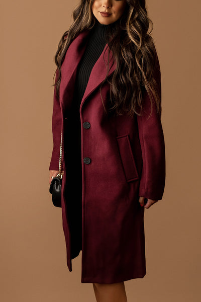 Violet Longline Notch Lapel Coat (Burgundy)