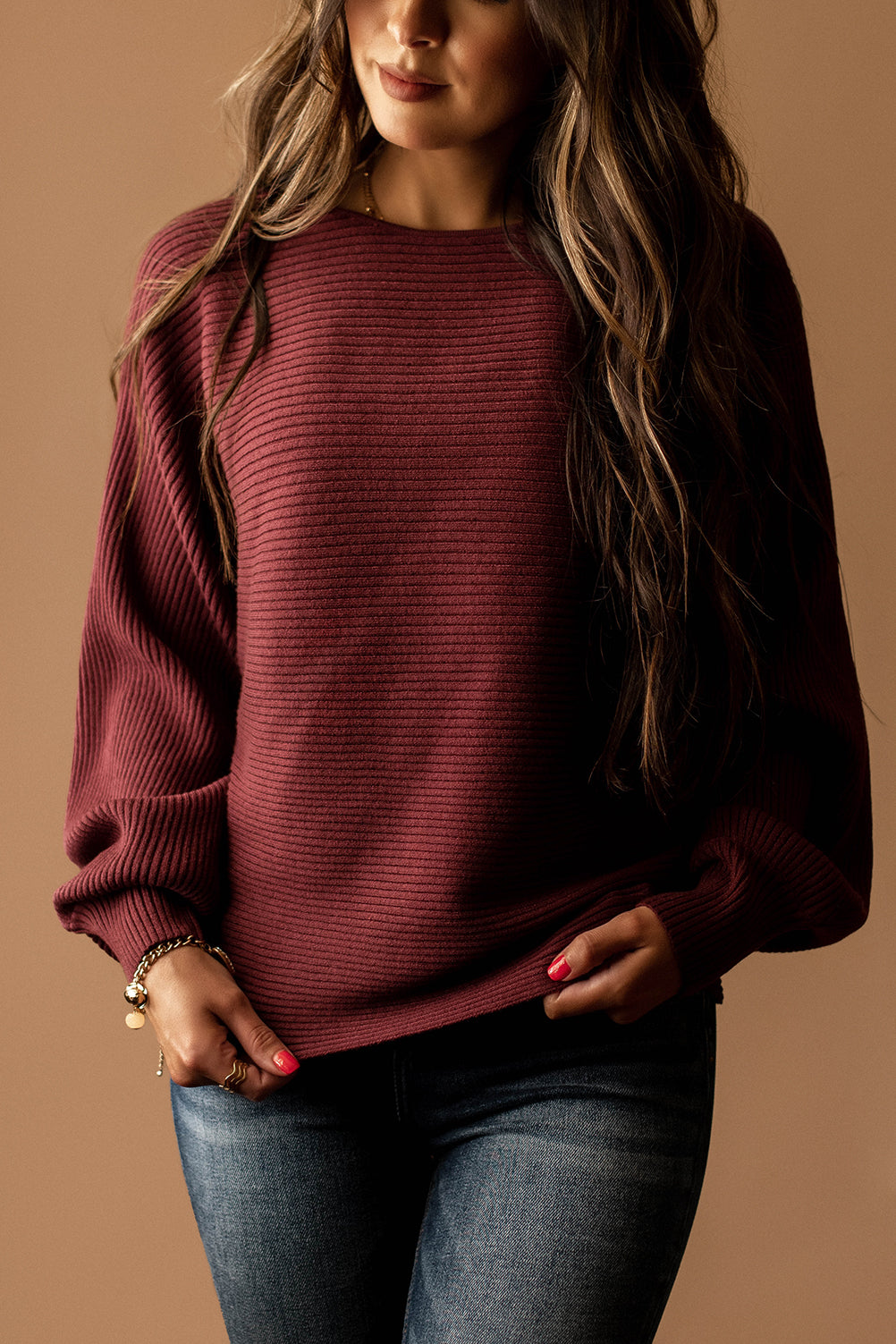 Love You Truly Ribbed Sweater (Burgundy)