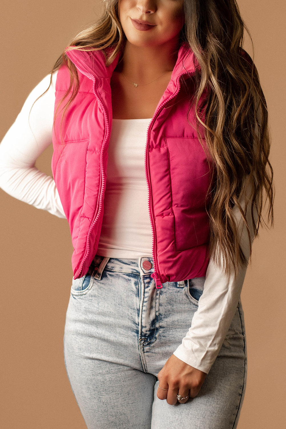 Last To Know Cropped Puffer Vest (Fuschia)