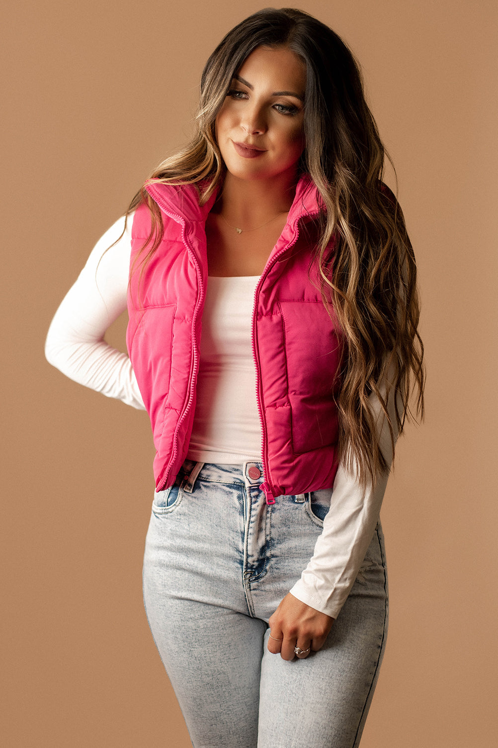 Last To Know Cropped Puffer Vest (Fuschia)