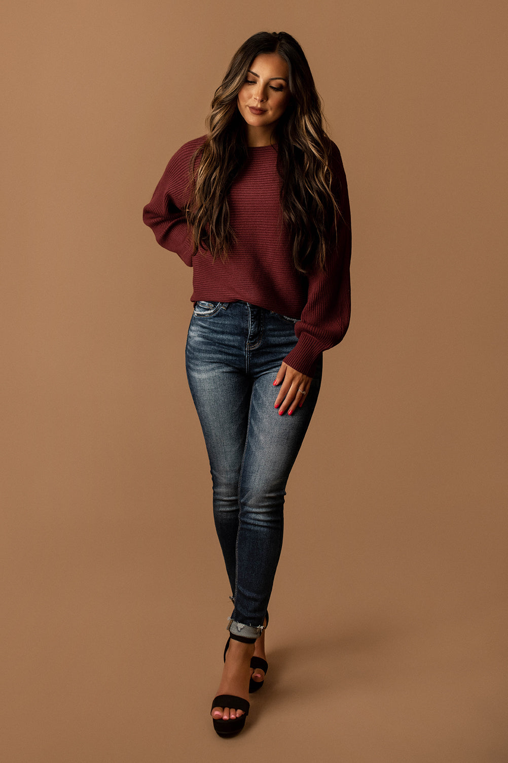 Love You Truly Ribbed Sweater (Burgundy)