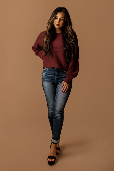 Love You Truly Ribbed Sweater (Burgundy)