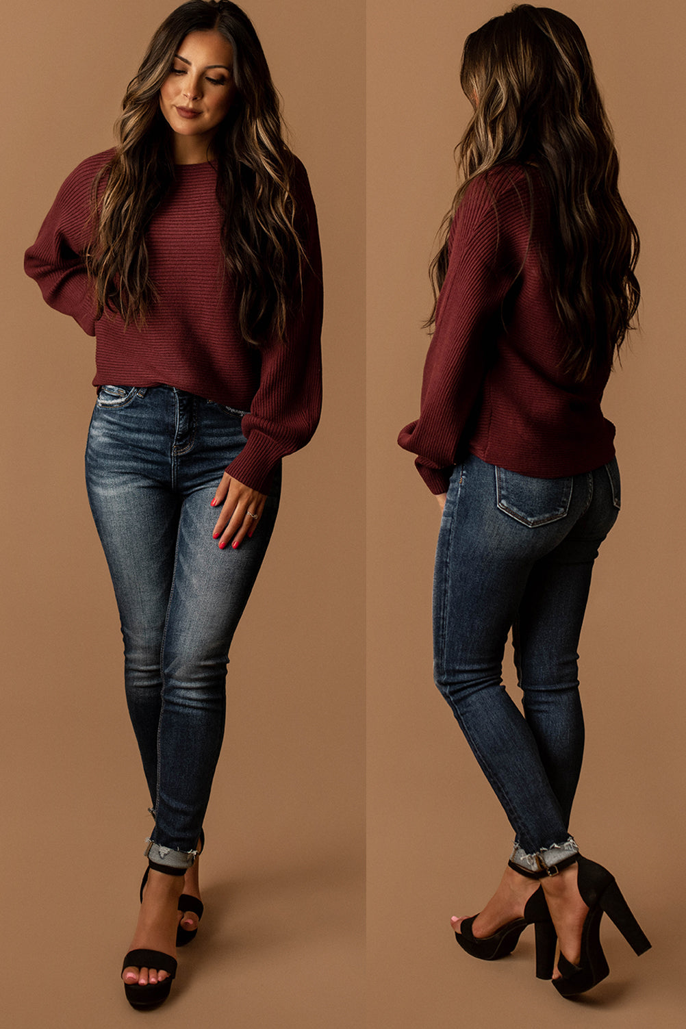 Love You Truly Ribbed Sweater (Burgundy)