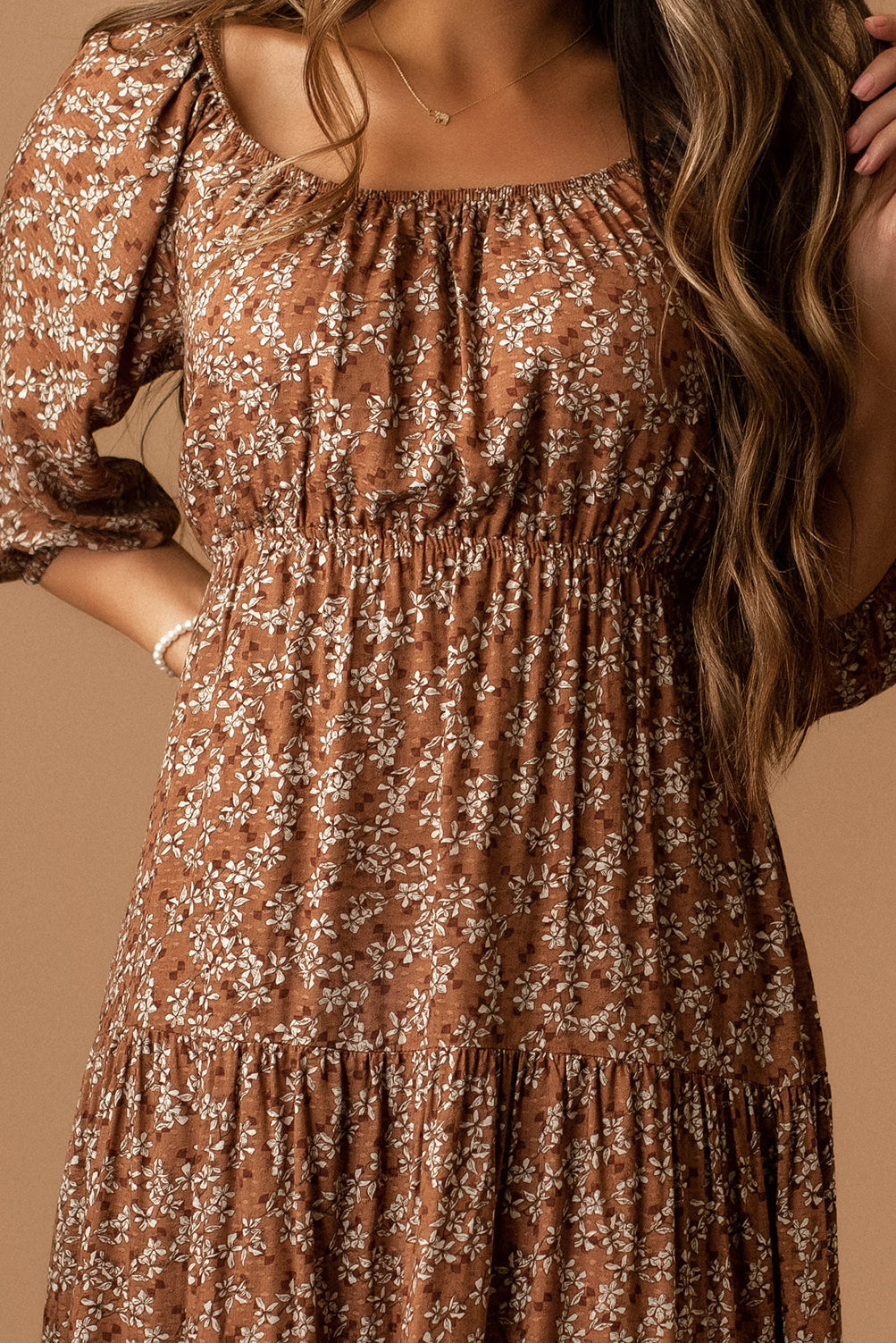 All Over Again Open Back Maxi Dress (Mocha Ditsy)