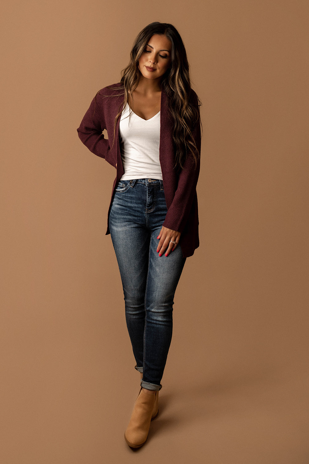Never Change Ribbed Sweater Cardigan (Dark Plum)