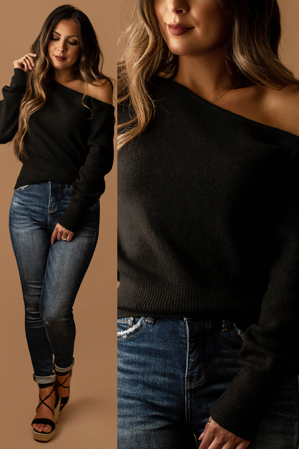 Let Go Too Soon Off The Shoulder Sweater (Taupe)