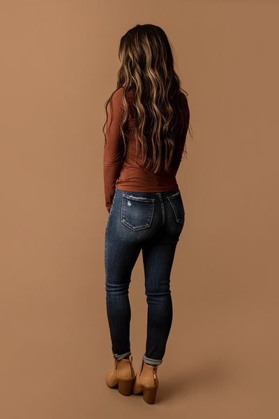 Call Me Yours Crew-Neck Long Sleeve Top (Chestnut)