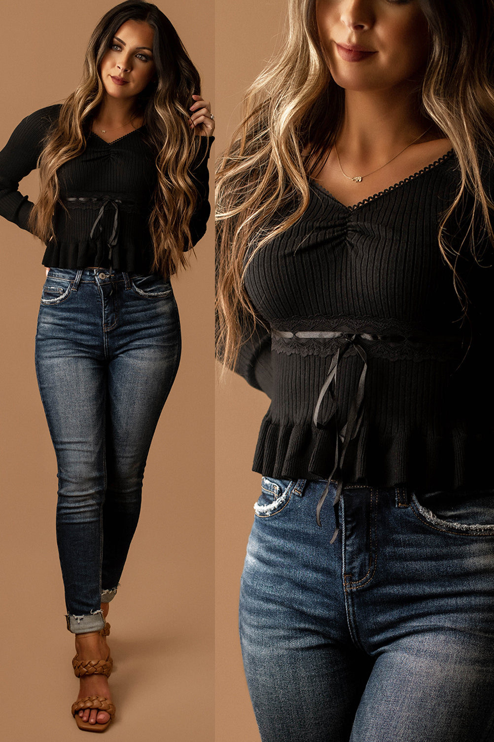 Those Nights Ribbed Long Sleeve Top (Black)